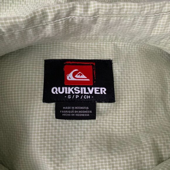 Quiksilver Button Up Camp Shirt S Green Checkered Short Sleeve Pocket Collar - Picture 6 of 6